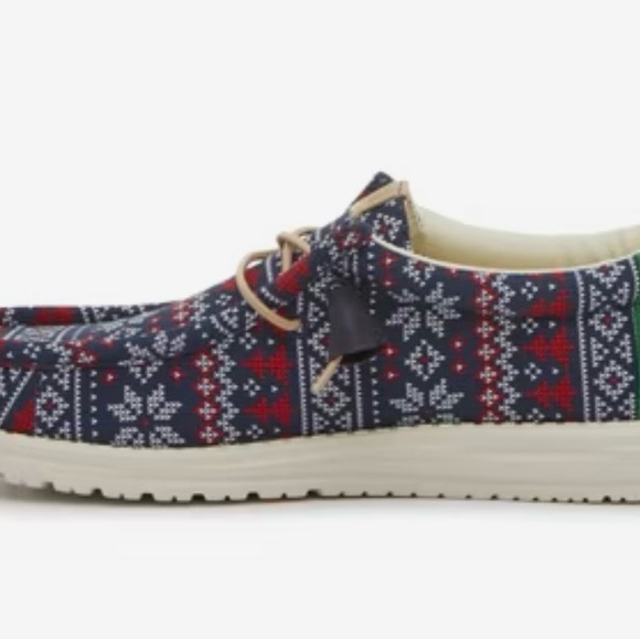 Women's Patterned Casual Shoes - Red and Blue Hey Dude Christmas Pattern - Picture 2 of 2
